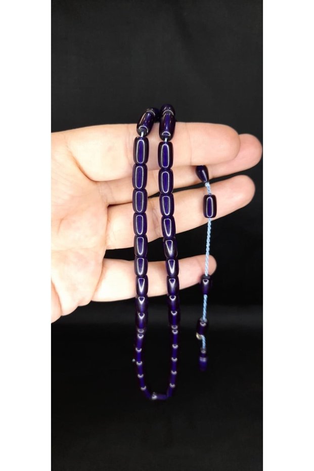 Navy Blue Color Stick Amber Rosary Capsule Cut Gift T-371