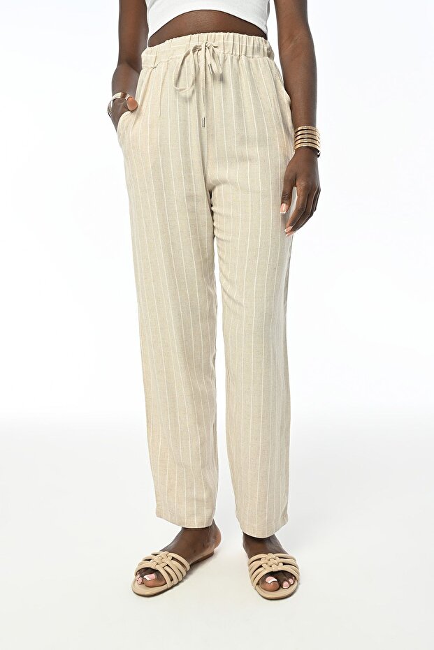 WOMEN'S RELAXED FIT ELASTIC Striped PANTS