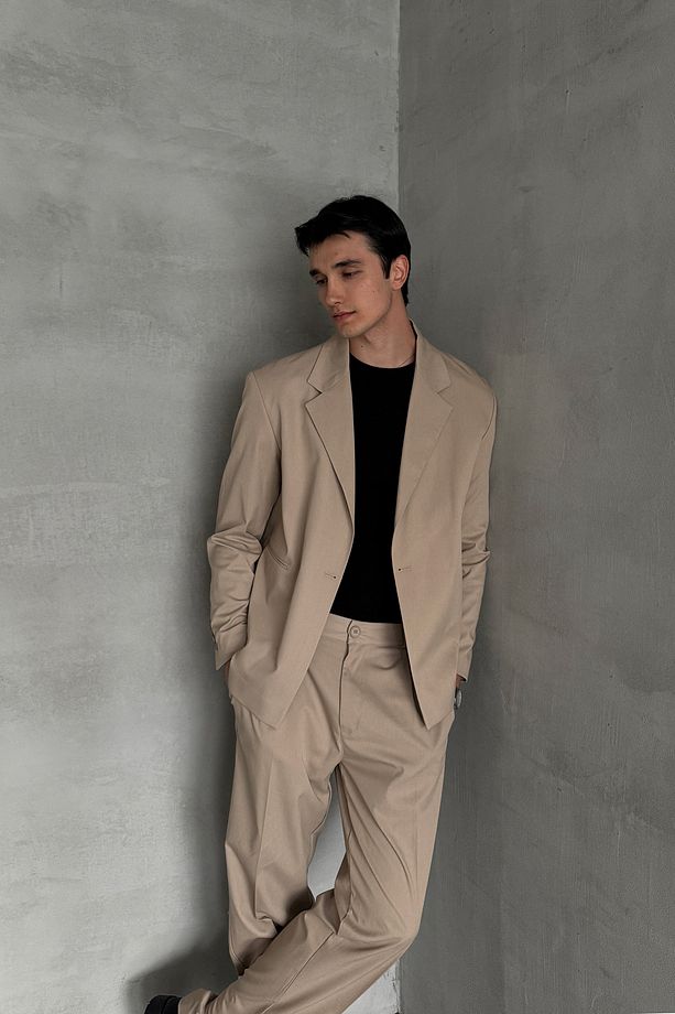 Erkek Tek Düğmeli Oversize Takım Elbise - 4