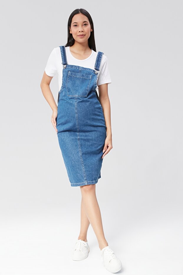 Johana Maternity Denim Gilet Dress - Blue