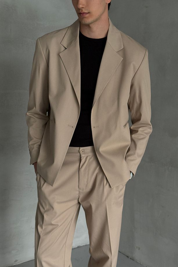 Erkek Tek Düğmeli Oversize Takım Elbise - 5