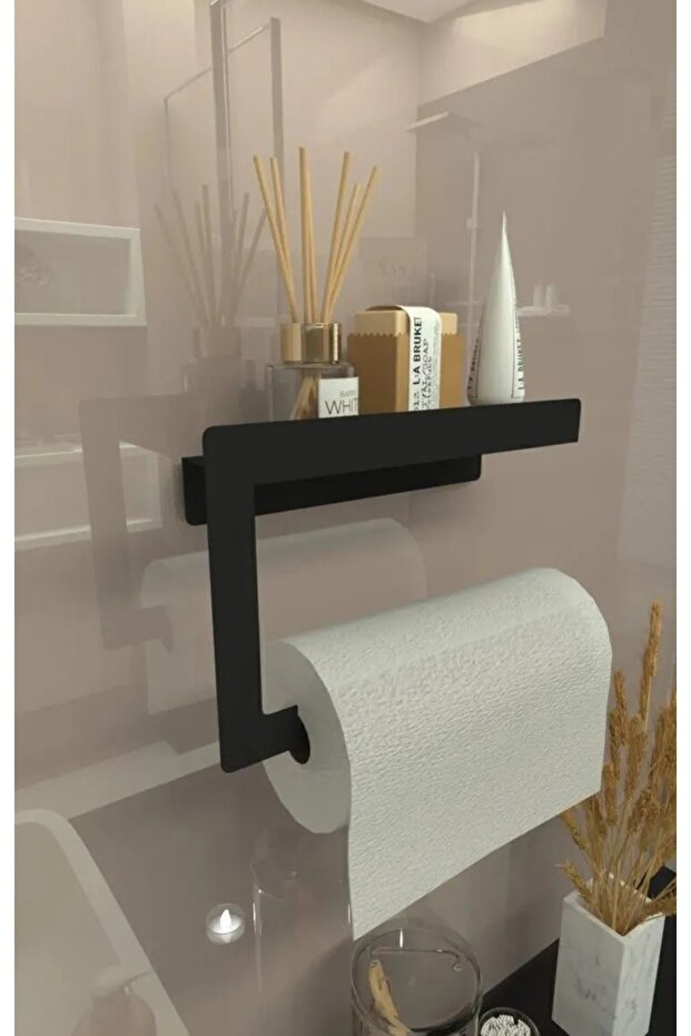 Roll Paper Towel Holder with Black Metal Shelf