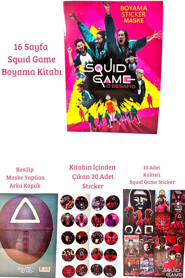 Squıd Game Figür Boyama Kitabı Stıcker Set Toplam 30Adet Squıd Game Stıcker 16 Sayfa Boyama ve Maske - 1