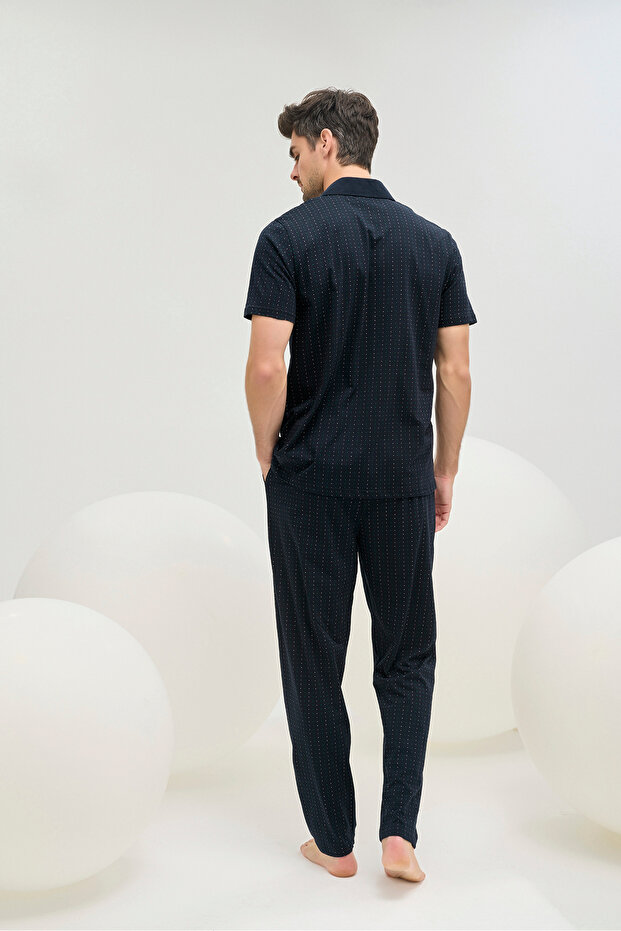 9588 Men's Buttoned Pajama Suit - 4