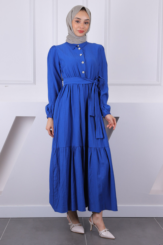 Indigo Elastic Waist Belted Modal Dress