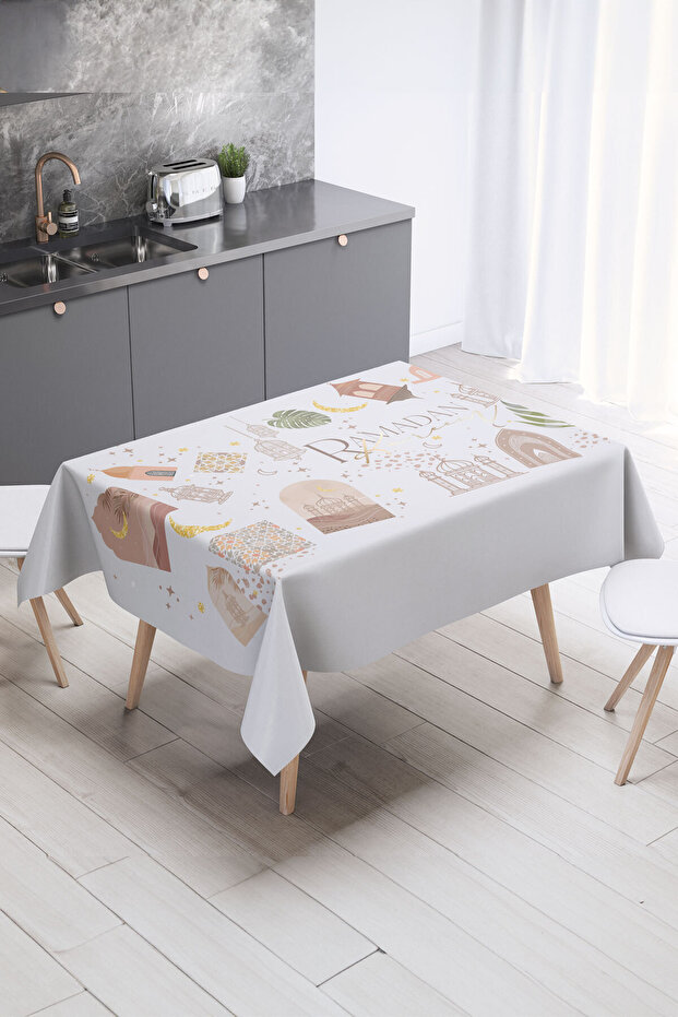 Ramadan Pattern Rectangular Carefree Tablecloth, Suede Textured Table Cloth - 1