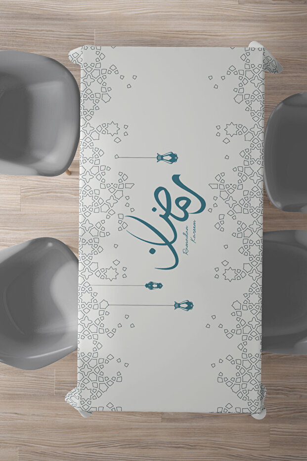 Ramadan Pattern Rectangular Carefree Tablecloth, Suede Textured Table Cloth - 2