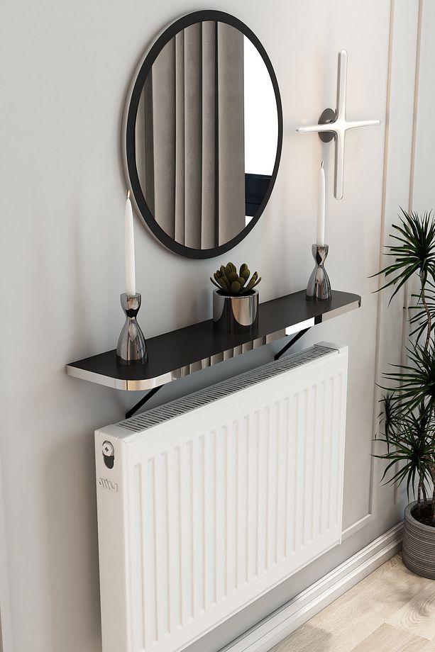 Siyah Gümüş Petek Üstü Tak Çıkar, Uçan Raf & Dresuar Duvar Montajsız Oval Kesim 80 Cm - 3