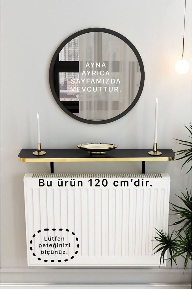 Siyah Gold  Pvc Petek Üstü Tak Çıkar, Uçan Raf & Dresuar Duvar Montajsız Oval Kesim 120cm. - 1