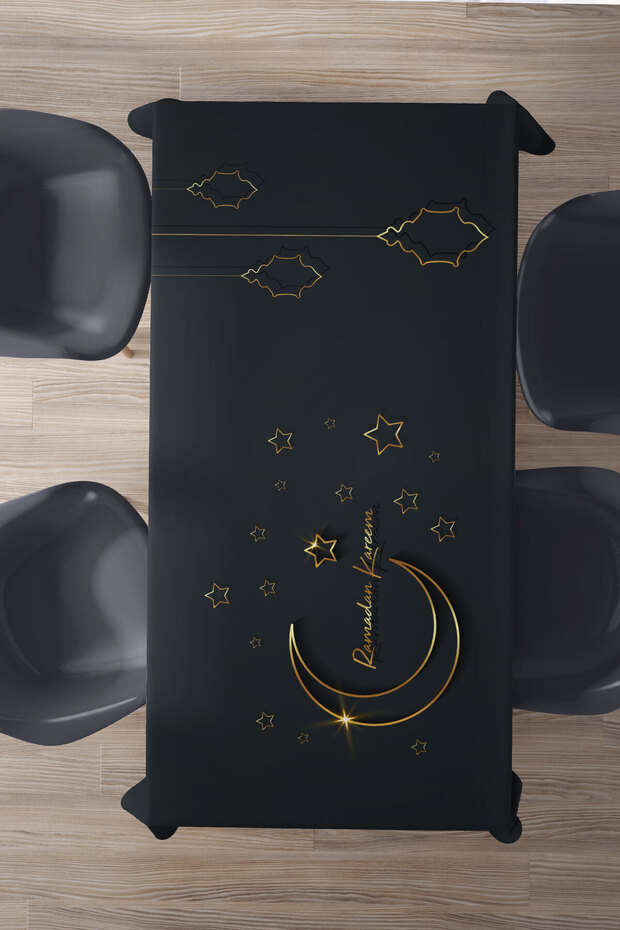 Ramadan Pattern Rectangular Carefree Tablecloth, Suede Textured Table Cloth - 2