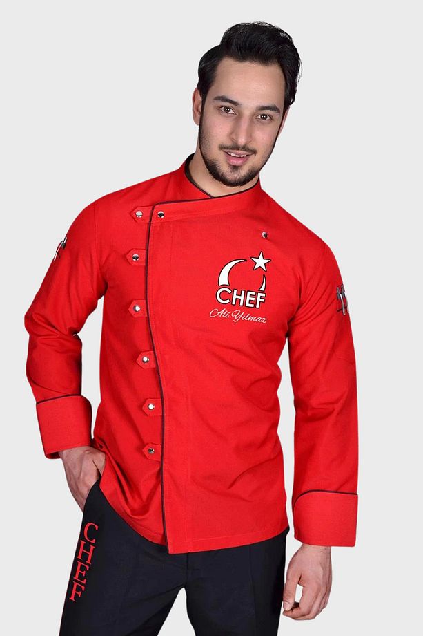 İsim Hediyeli Şef Ceketi İsimli Aşçı Ceketi Aşçı Gömleği Aşçı Forması Chef Ceketi Aşçı Kıyafeti - 2
