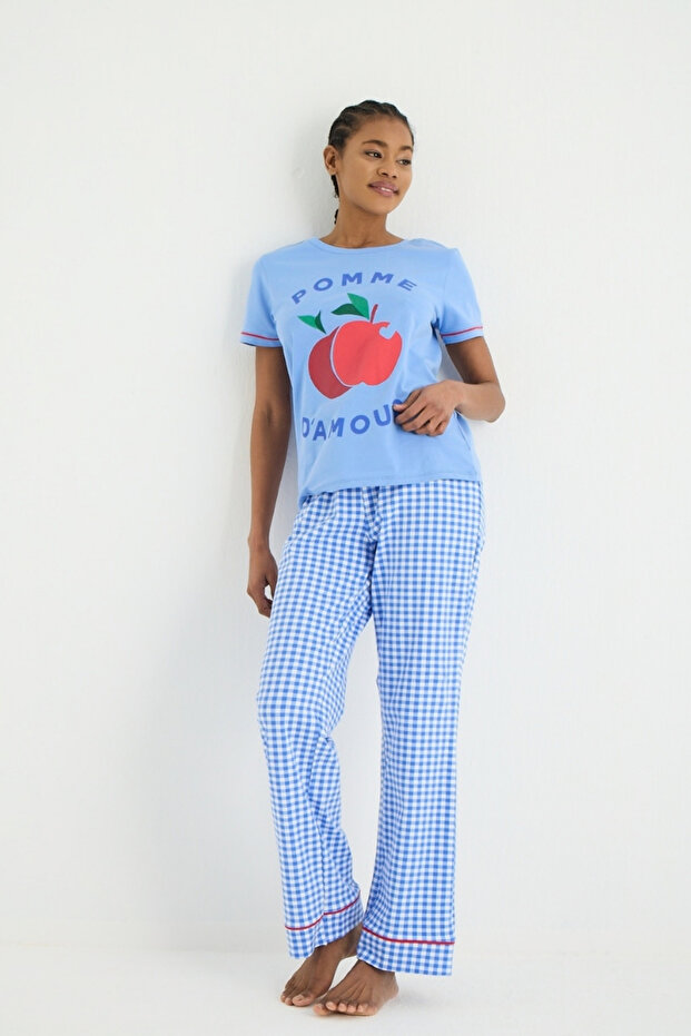 طقم بيجامة منقوشة من القماش القطني - 4