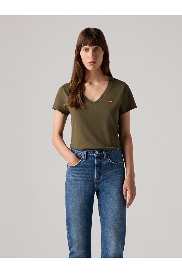 Women's V-Neck Green T-Shirt 85341-0105
