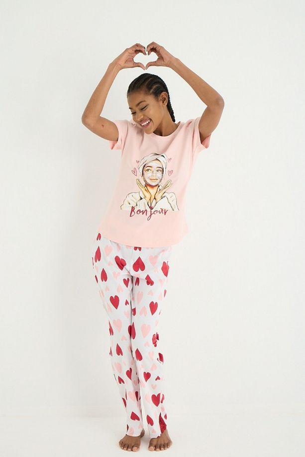 Kalp Desenli Pijama Takımı - 5