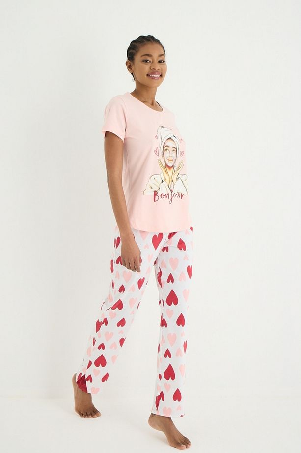 Kalp Desenli Pijama Takımı - 1