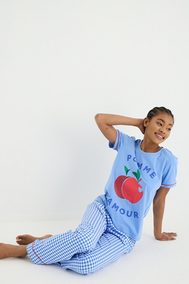 طقم بيجامة منقوشة من القماش القطني - 5