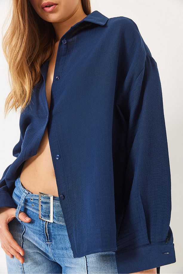 Kadın Oversize Uzun Kollu Müslin Basic Gömlek 34363 60282004 - 5