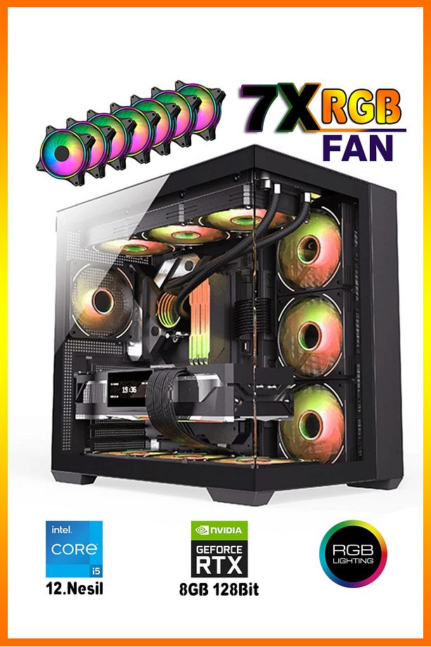 AKON Pro X5 Intel i5 12400F 16GB DDR4 RAM 512GB M.2 SSD RTX3050 Oyuncu Masaüstü Bilgisayar - 1