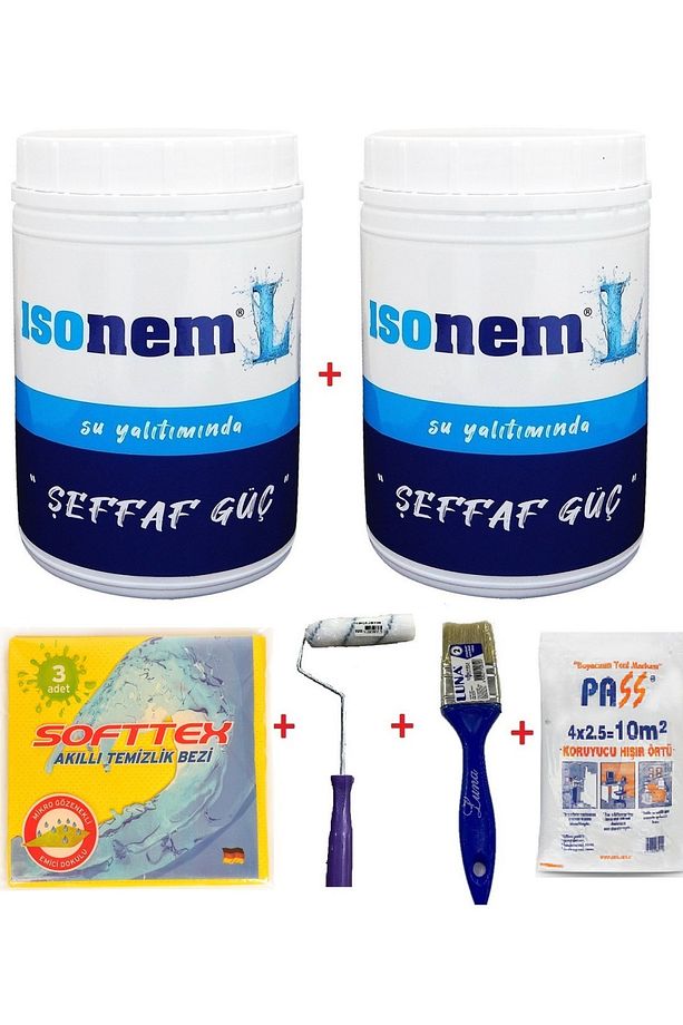 L Şeffaf Güç-Su Yalıtımı (2 Adet) 1 Kg Şeffaf Su Yalıtım + Epoksi Rulo + Fırça + Hışır Örtü + Parex - 1