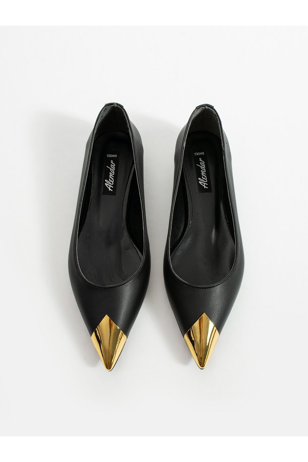 Mossim Black Gold Detail Women's Ballerinas