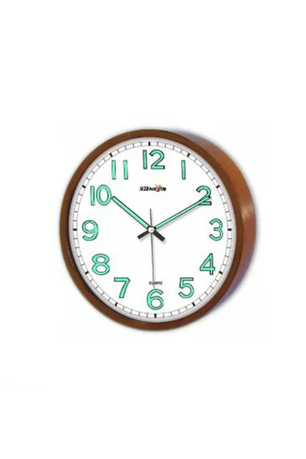 Sessiz Kayar Saniyeli Fosforlu 22 Cm Karanlıkta Okunabilen Ahşap Dekor Mineral Camlı Duvar Saati - 3