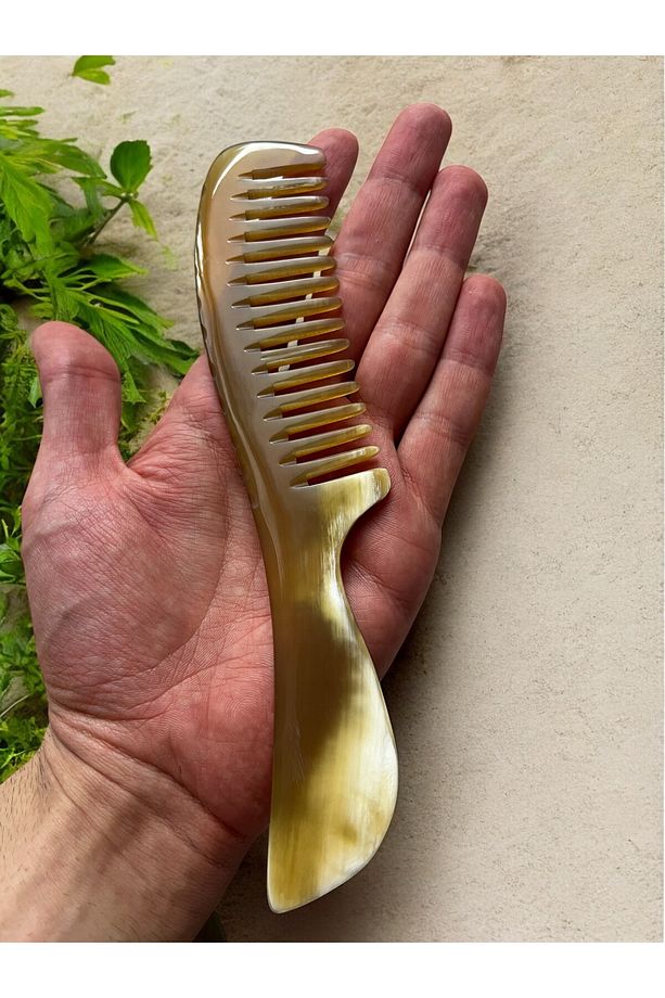 Sığır Boynuzu Doğal Kemik Tarak Seyrek Dişli Kıvırcık Saçlar için Hakiki KT-153 - 20 CM - 1