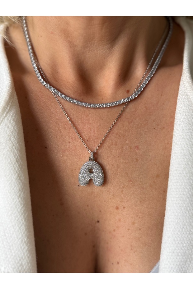 Silver A Buble Harf Kolye - 2