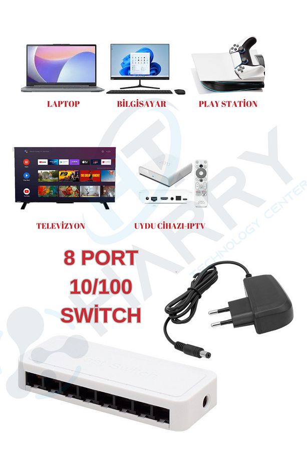 8 Port 10 / 100 Mbit Internet Hub Hup Çoğaltıcı Ethernet Switch Kablo Dağıtıcı Splitter uyumlu - 1