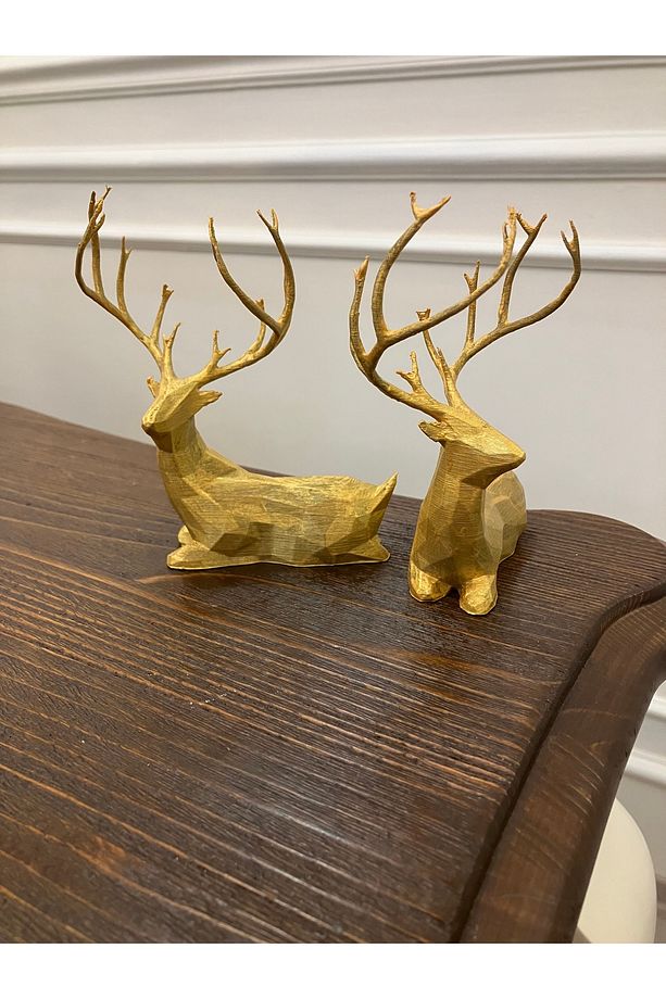Parlak Gold 2’li Oturan Geyik Seti (12 cm yüks.) - 3