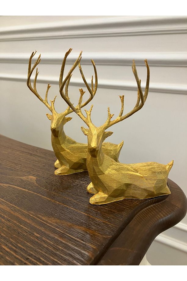 Parlak Gold 2’li Oturan Geyik Seti (12 cm yüks.) - 7