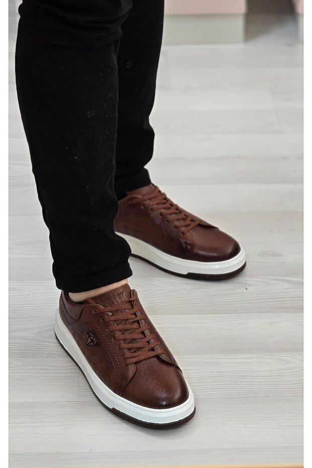Melinta T054 Brown Leather Laced Snaker Shoes