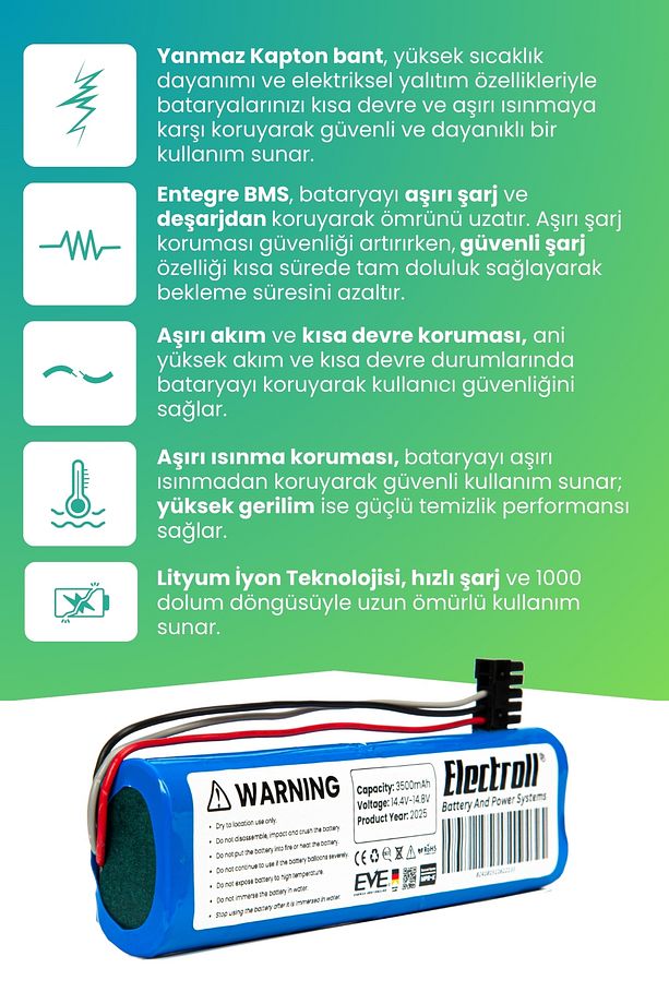 Xiaomi Mi Robot Vacuum Mop P Uyumlu Batarya (ULTRA YÜKSEK KAPASİTE) 3500mah Robot Model: Stytj02ym - 3