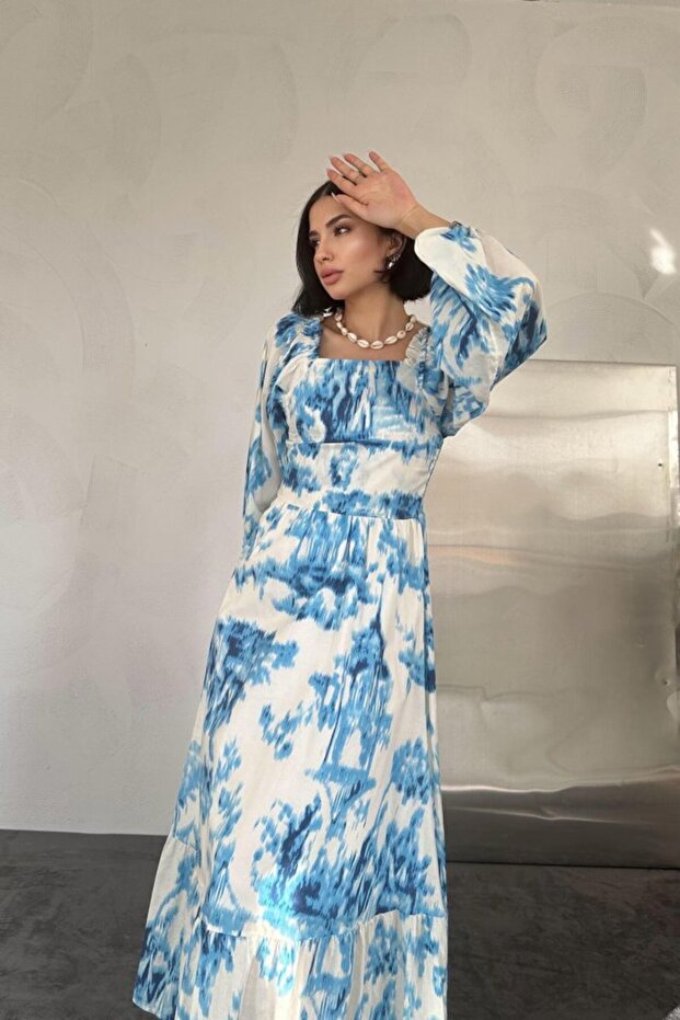 Rochie lungă albastră cu spatele Gimp - 2