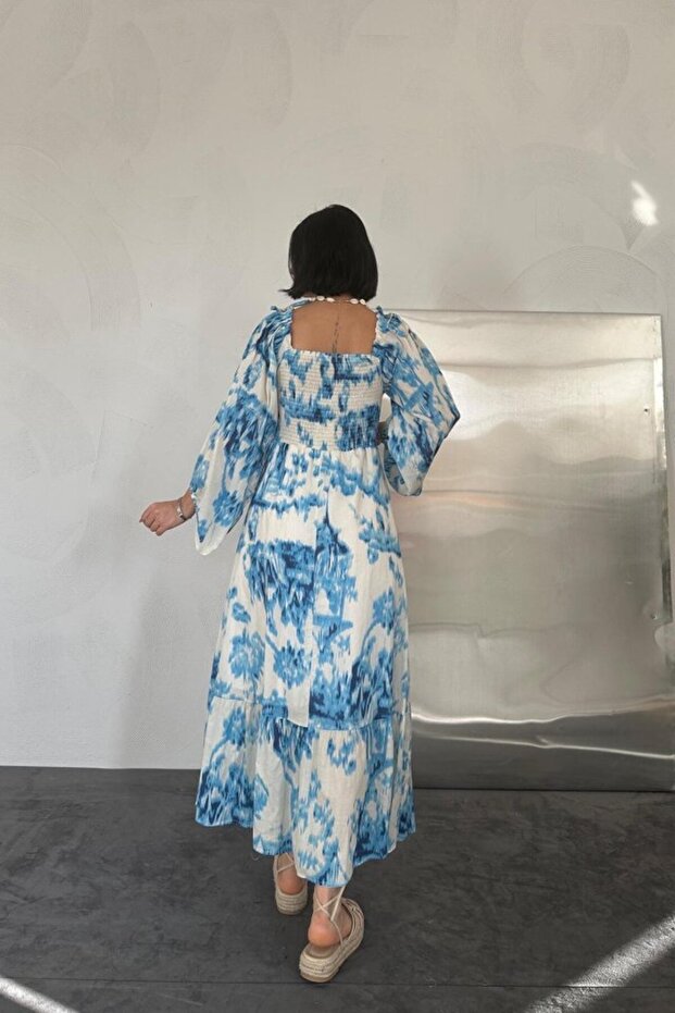 Rochie lungă albastră cu spatele Gimp - 3