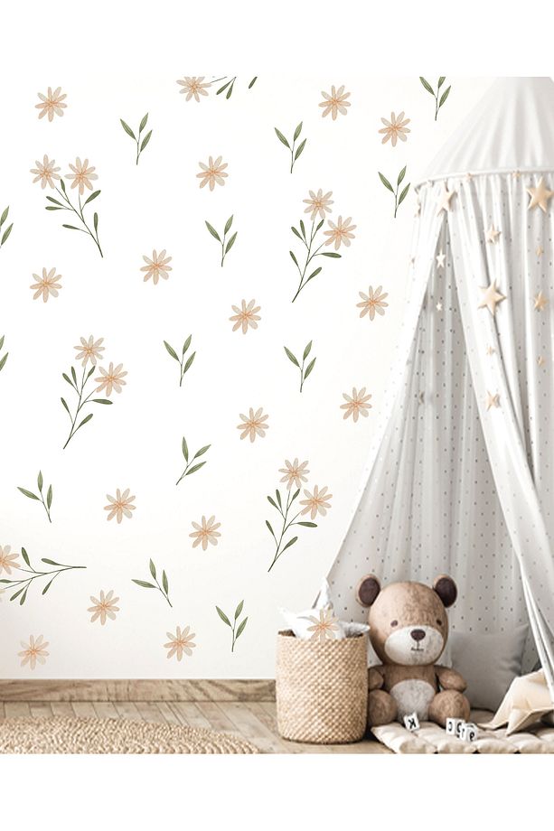 Pastel Desenli Yapraklar ve Çiçekler Duvar Sticker Seti - 6