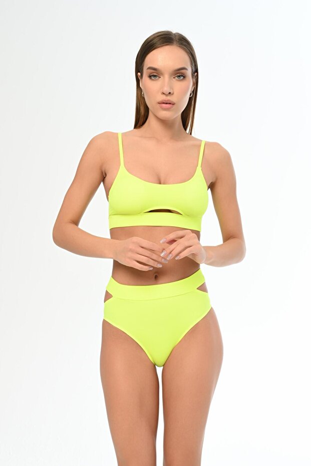 Aquaviva Women's Neon Green Adjustable Strap Theodora Low-Cut Bikini Set