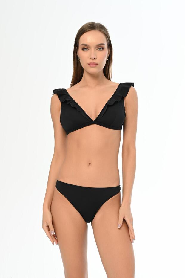 Aquaviva Women's Black Ruffle Elizabeth Bikini Set