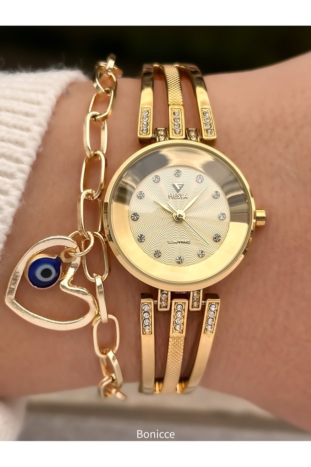 Brand Steel Cord Elegant Simple Model Gold Yellow Color Engagement, Wedding, Bridal, Stylish Women's Wristwatch