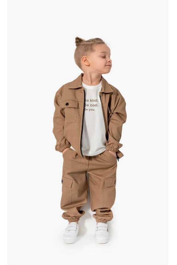 Boy's Gabardine Fabric 3 Piece Set / T-Shirt, Jacket, Pants Set