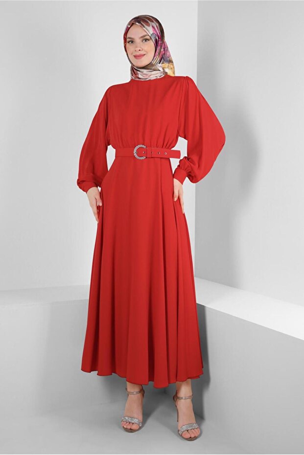 GENİŞ KOL VOLANLI ELBİSE 43591 - 1