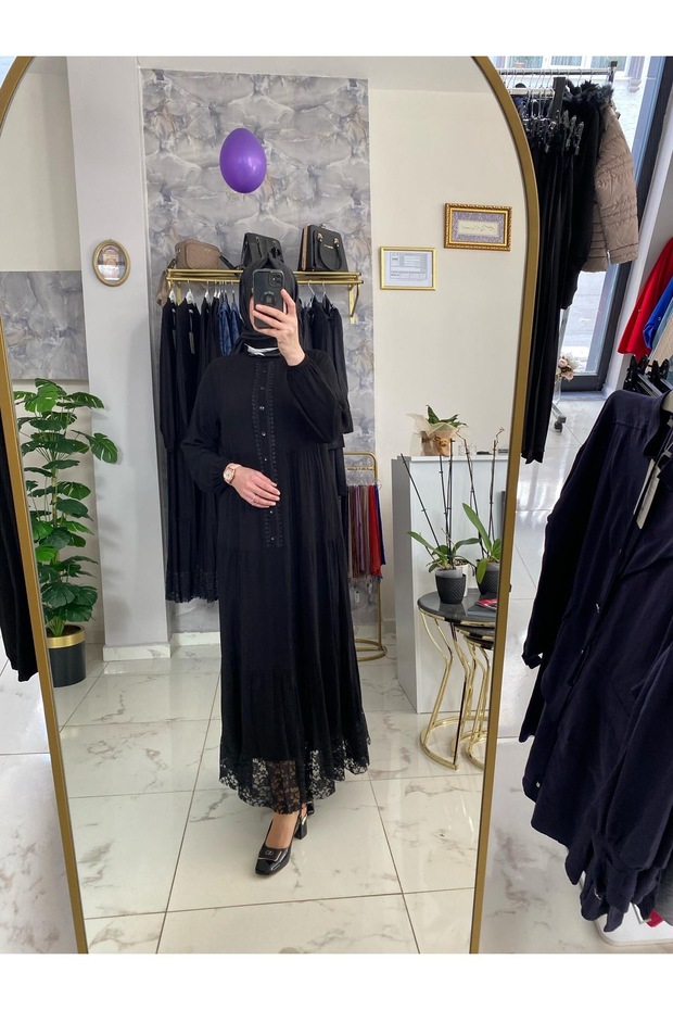 Siyah Viskon Elbise - 1