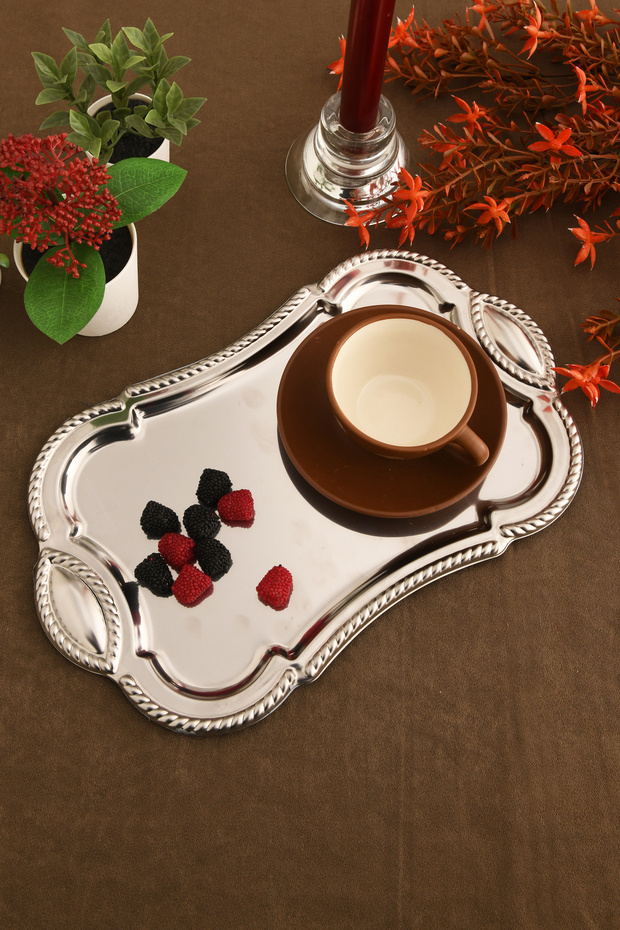 Liven Stainless Rectangular Auger Pattern Presentation Tray Silver 1 Piece - 4