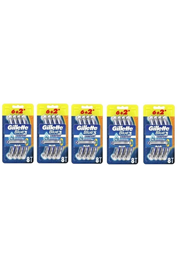 شفرات حلاقة Blue3 Comfort للاستخدام مرة واحدة، عبوة من 8 قطع × 5 قطع