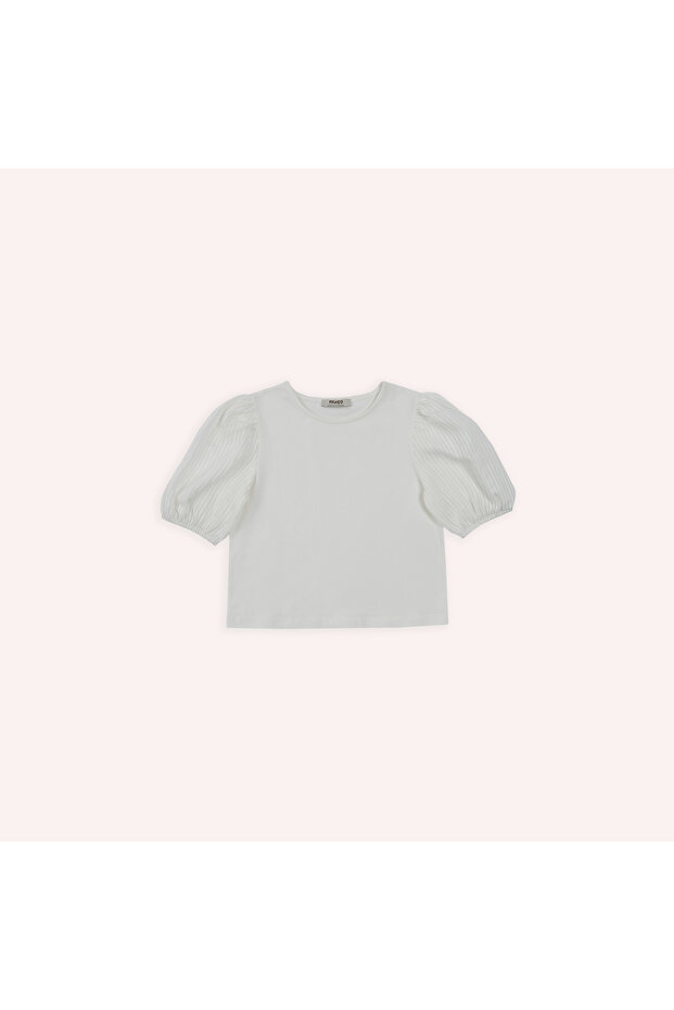 Girl's Sleeve Detailed Ecru T-Shirt