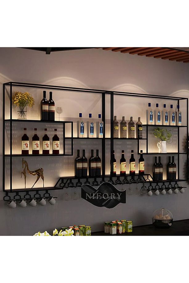 520-0174 Kadehlik ve Şarap Rafı Metal Şaraplık Bar Şarap Rafı 180x20x120 - 1