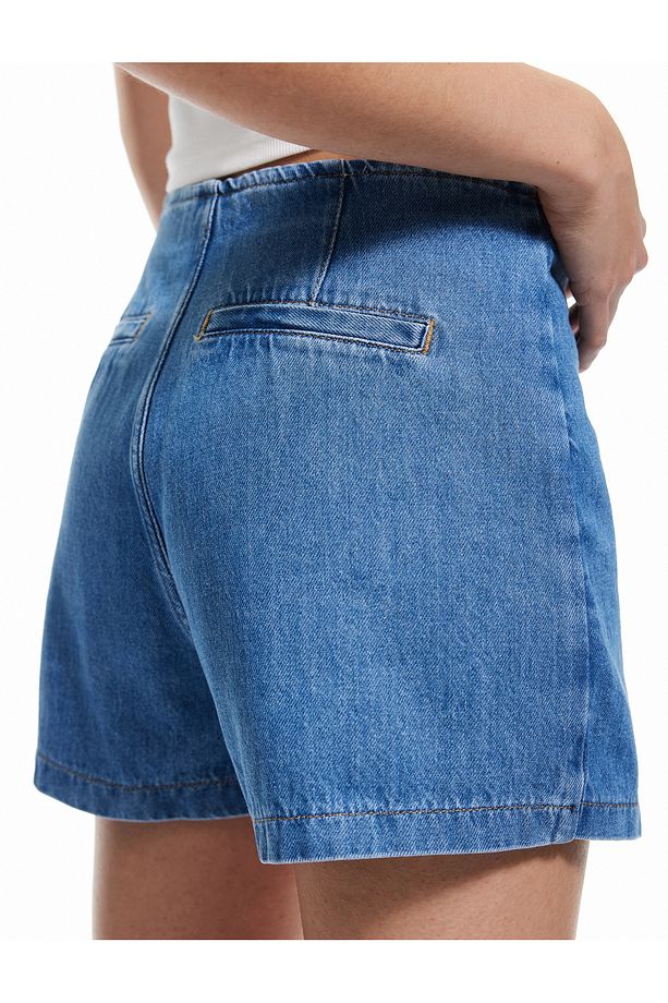 Pamuklu Bağlama Detaylı Mini Denim Şort Etek - 3