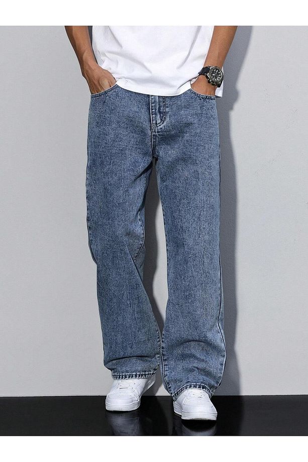 Erkek Baggy Fit Asit Yıkama Jean Kot Pantolon - 1