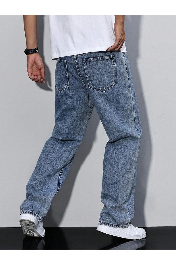 Erkek Baggy Fit Asit Yıkama Jean Kot Pantolon - 3