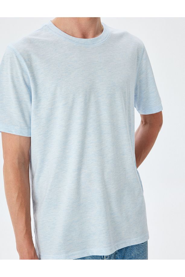 Kısa Kollu Bisiklet Yaka Regular Fit Pamuk Karışımlı Basic Tişört - 5
