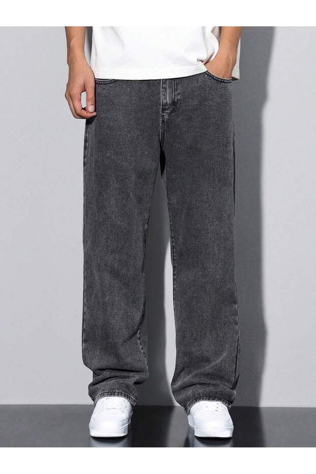 Erkek Baggy Fit Asit Yıkama Jean Kot Pantolon - 2